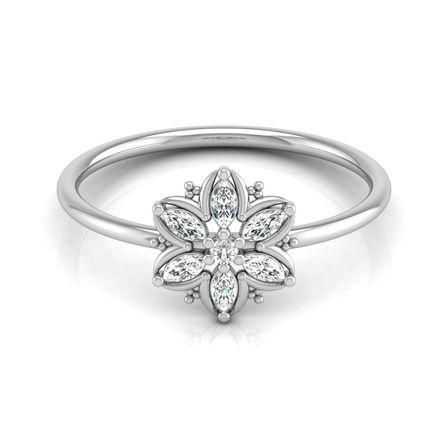 Handmade Floral Ring Marquise and Round Diamond Design Available in Every Gold