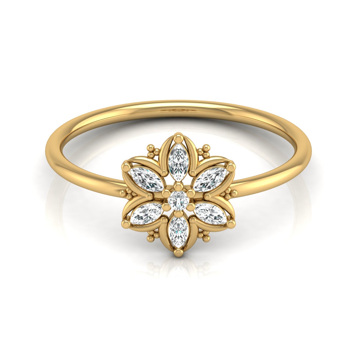 Handmade Floral Ring Marquise and Round Diamond Design Available in Every Gold