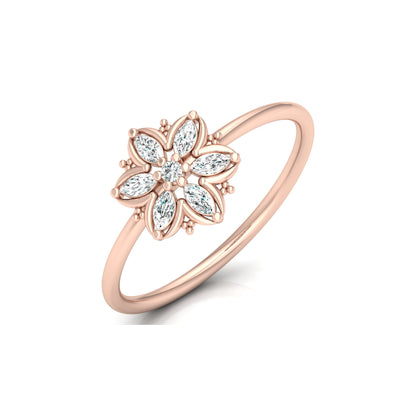 Handmade Floral Ring Marquise and Round Diamond Design Available in Every Gold