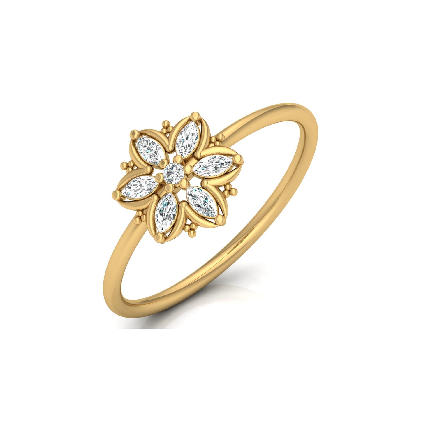 Handmade Floral Ring Marquise and Round Diamond Design Available in Every Gold