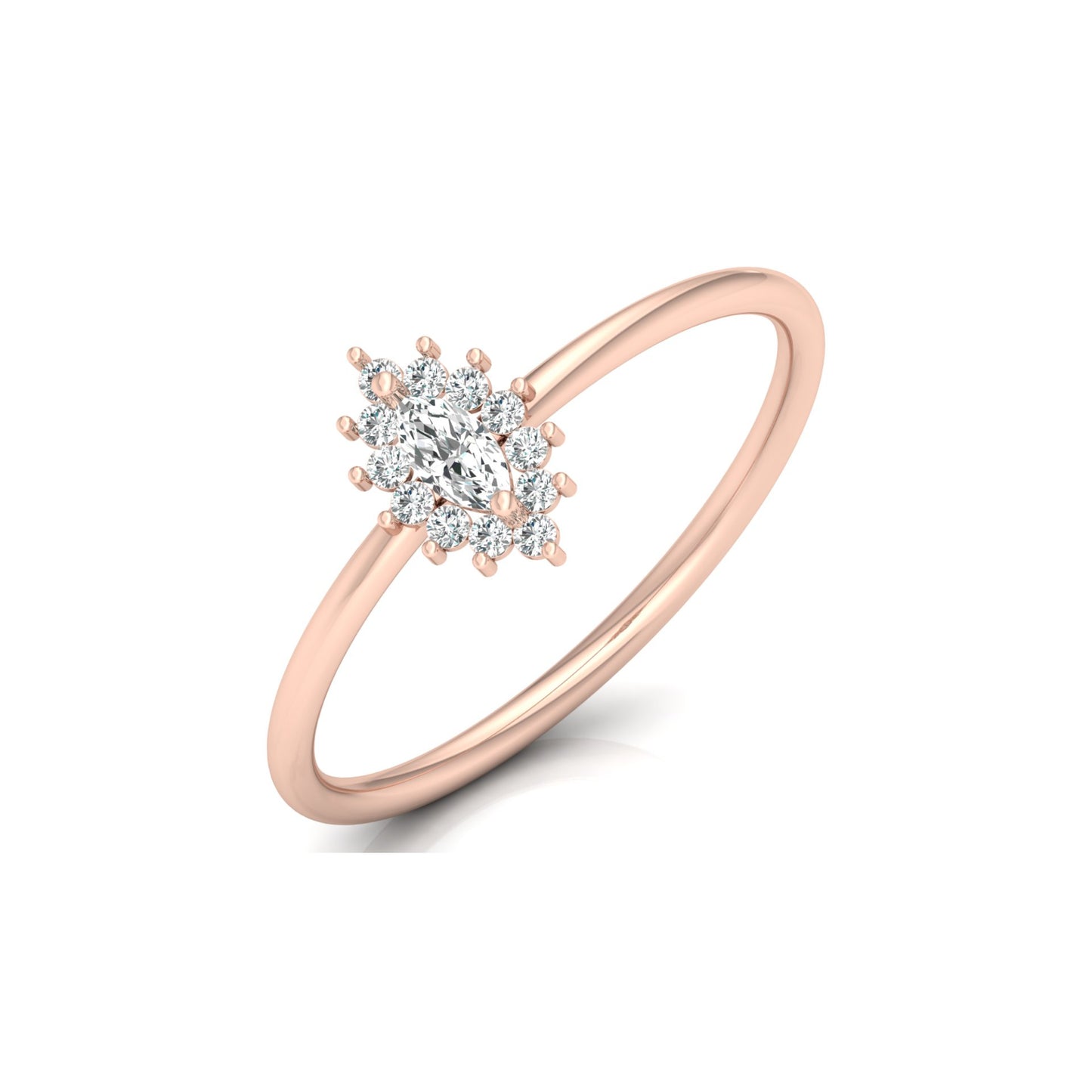 Vintage inspired Round And Marquise Labgrown Diamond Ring in 14K solid gold