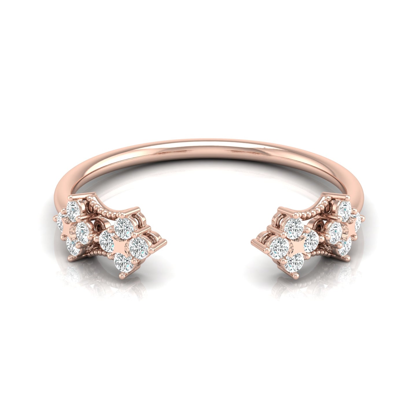 0.20 CT Round Diamond Open Cuff Ring Stylish Party Wear Ring for Women in Solid Gold