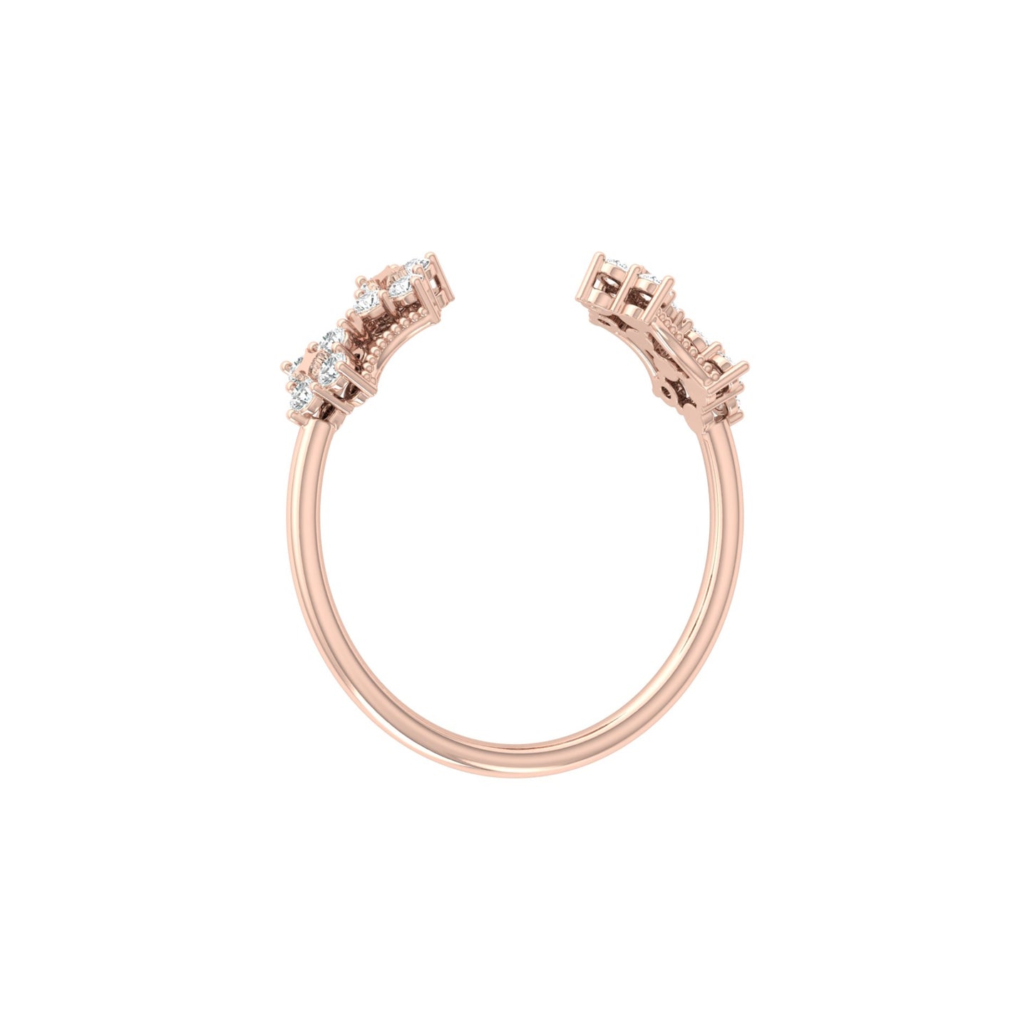 0.20 CT Round Diamond Open Cuff Ring Stylish Party Wear Ring for Women in Solid Gold