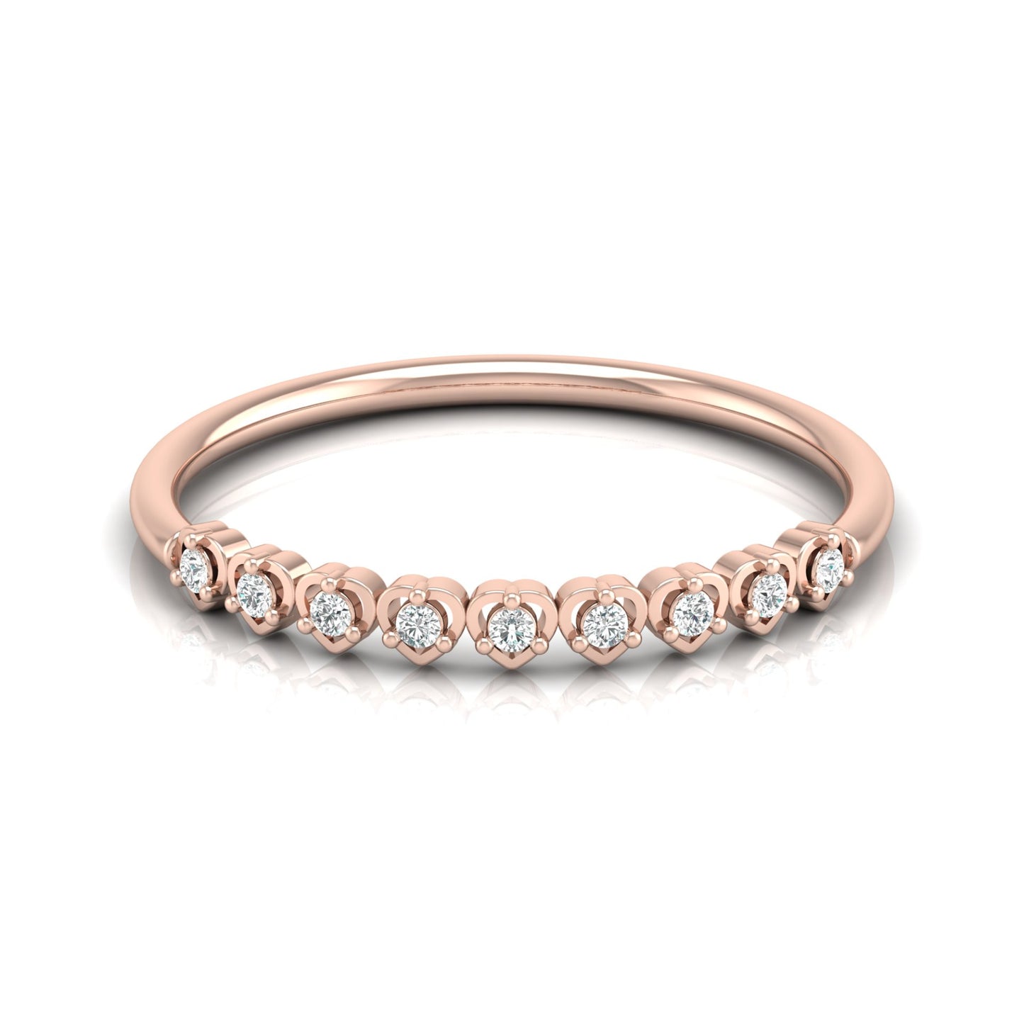 Accented Round Cut Labgrown Diamond Band Ring For Women's in 14KT Solid Rose Gold