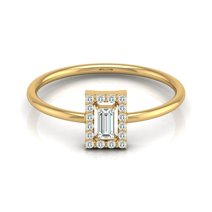 Baguette and Round Lab Grown Diamond Halo Solitaire Ring