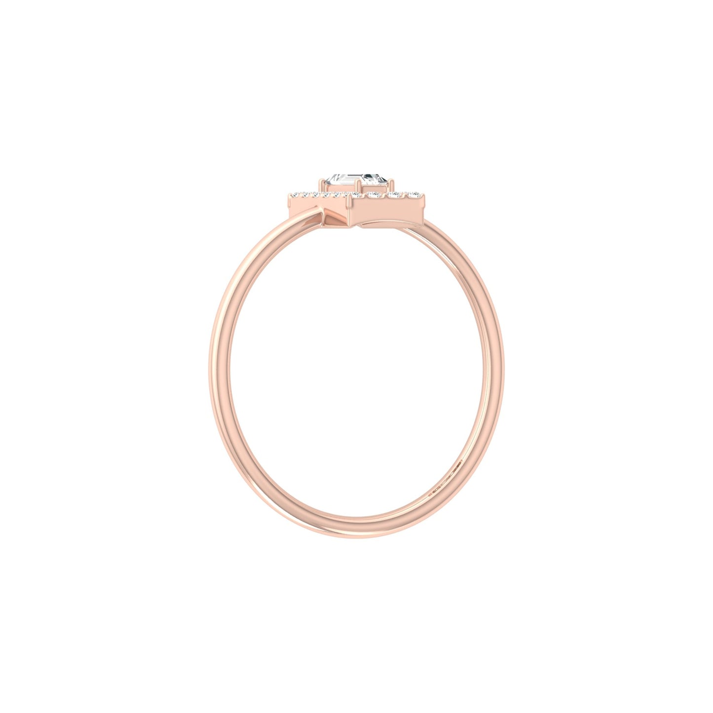 Baguette and Round Lab Grown Diamond Halo Solitaire Ring