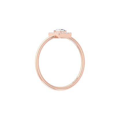 Baguette and Round Lab Grown Diamond Halo Solitaire Ring