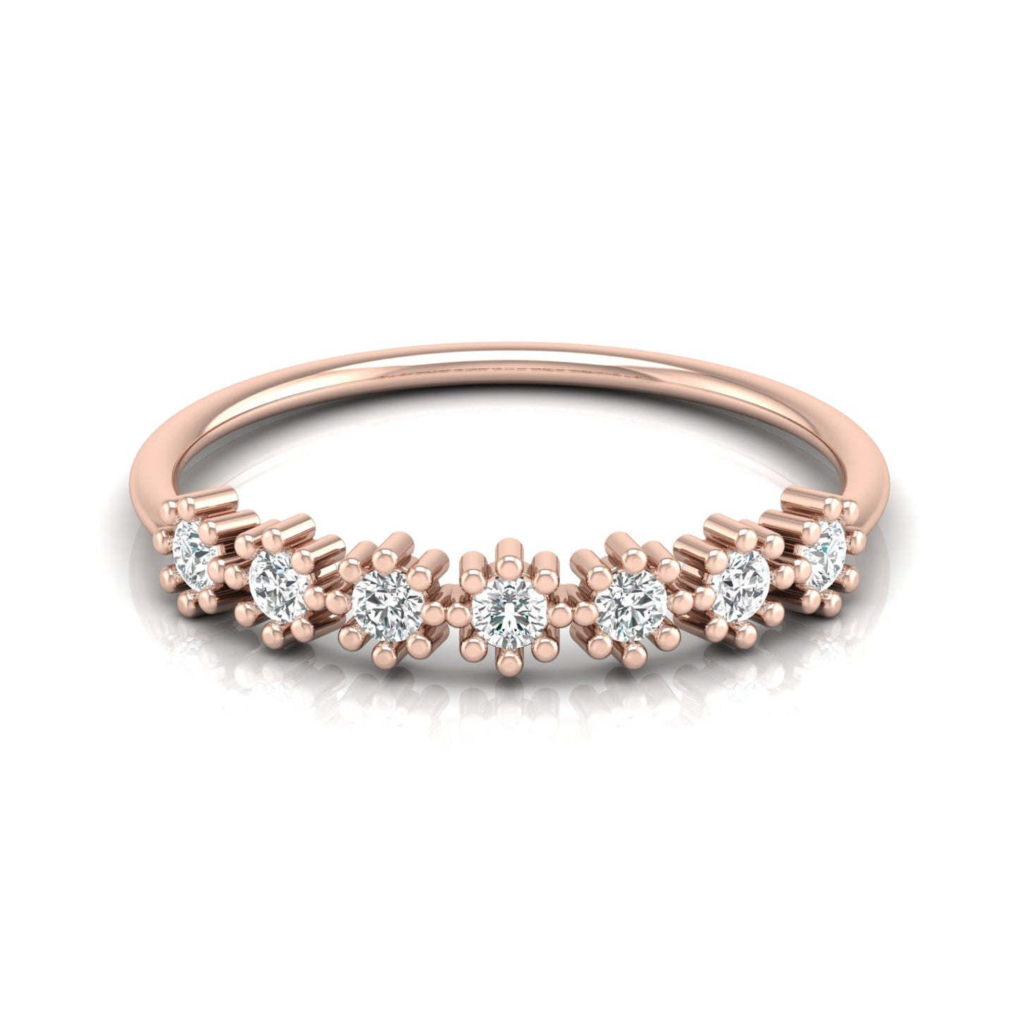 Delicate Round Lab Grown Diamond Wedding Band 14K Solid Gold Natural Half Eternity Band