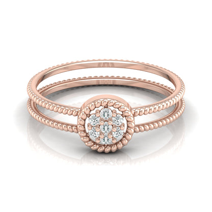 Vintage Inspired Double Band Diamond Engagement Ring Halo Cluster Setting with Beaded Detailing for Women's