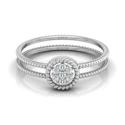 Vintage Inspired Double Band Diamond Engagement Ring Halo Cluster Setting with Beaded Detailing for Women's