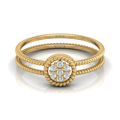 Vintage Inspired Double Band Diamond Engagement Ring Halo Cluster Setting with Beaded Detailing for Women's