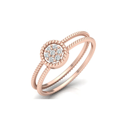 Vintage Inspired Double Band Diamond Engagement Ring Halo Cluster Setting with Beaded Detailing for Women's