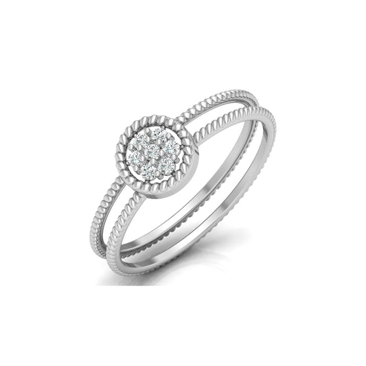 Vintage Inspired Double Band Diamond Engagement Ring Halo Cluster Setting with Beaded Detailing for Women's