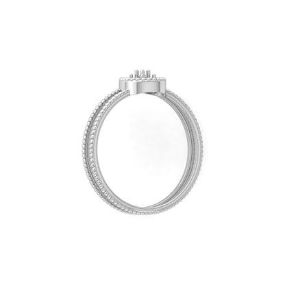 Vintage Inspired Double Band Diamond Engagement Ring Halo Cluster Setting with Beaded Detailing for Women's