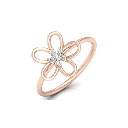14K Solid Gold  Round Cut Gold Floral Light Weight Ring Perfect Gift For Your Love
