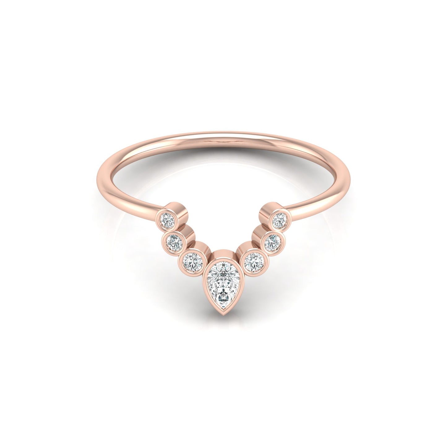 Pear and Round Diamond Cluster Bezel Set Band Ring In 14K gold Modern Design Perfect for Women's