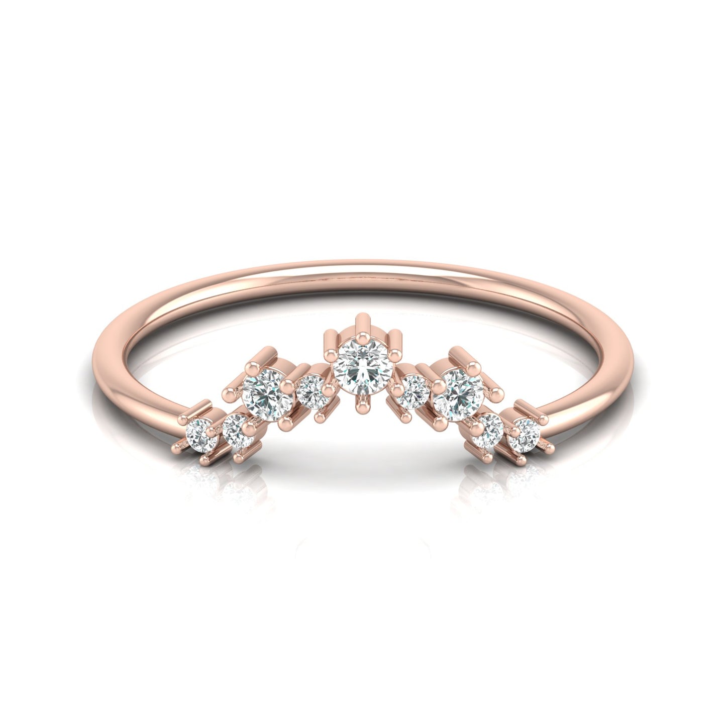 0.15 CT Round Shaped Diamond  V Half Eternity Wedding Band Ring For women's In 14K Solid Gold