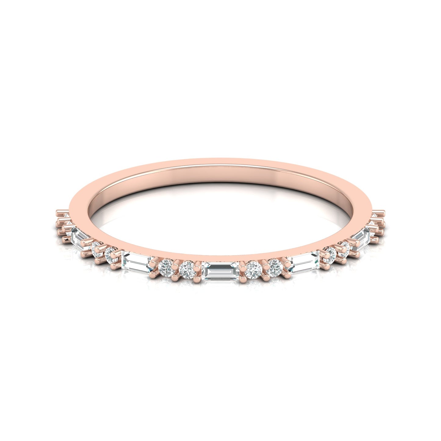 14K Solid Gold Round And Baguette Women's Jewelry Band Rings Perfect Gift For Her