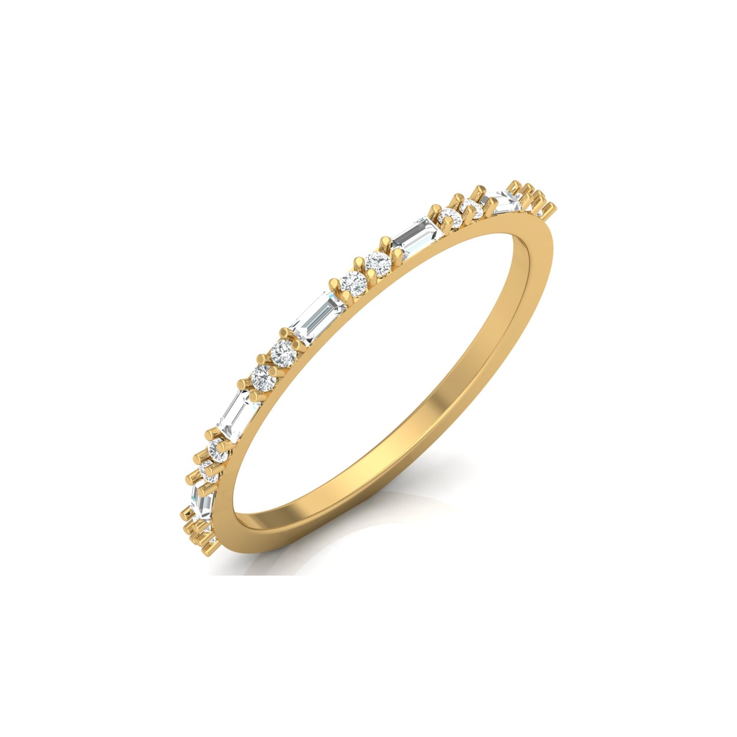 14K Solid Gold Round And Baguette Women's Jewelry Band Rings Perfect Gift For Her