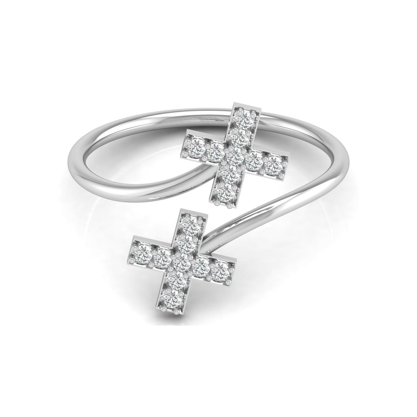 Cross Bypass Round Shaped Diamond Ring 14KT Solid Rose Gold Open Wrap Ring for Women