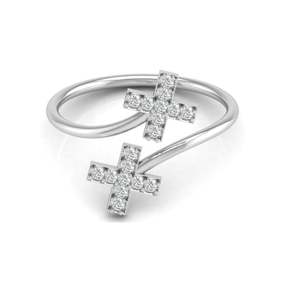 Cross Bypass Round Shaped Diamond Ring 14KT Solid Rose Gold Open Wrap Ring for Women