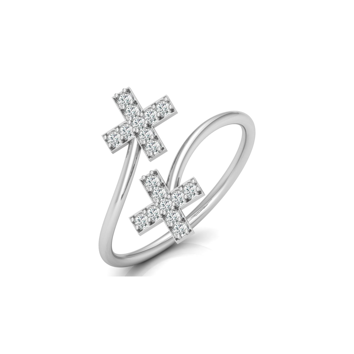 Cross Bypass Round Shaped Diamond Ring 14KT Solid Rose Gold Open Wrap Ring for Women