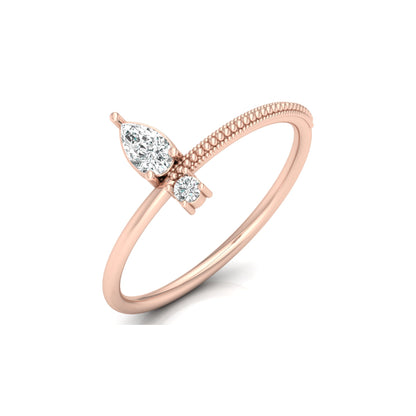 Minimalist Round And Pear Cut Ring In 14 KT Halo Dainty & Durable  For Daily Wear