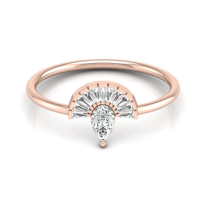 Unique Half-Fan Diamond Ring Featuring Pear and Baguette Cuts In 14K Gold For Her