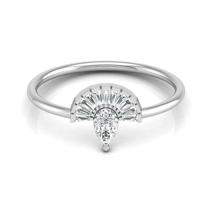 Unique Half-Fan Diamond Ring Featuring Pear and Baguette Cuts In 14K Gold For Her