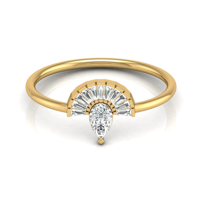 Unique Half-Fan Diamond Ring Featuring Pear and Baguette Cuts In 14K Gold For Her