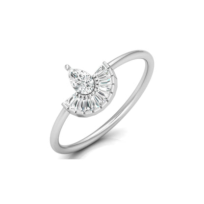 Unique Half-Fan Diamond Ring Featuring Pear and Baguette Cuts In 14K Gold For Her