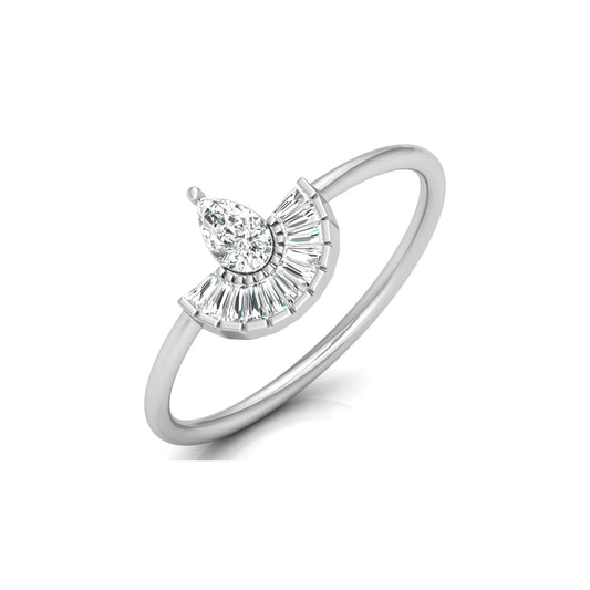 Unique Half-Fan Diamond Ring Featuring Pear and Baguette Cuts In 14K Gold For Her