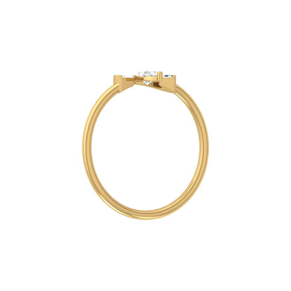 Unique Half-Fan Diamond Ring Featuring Pear and Baguette Cuts In 14K Gold For Her