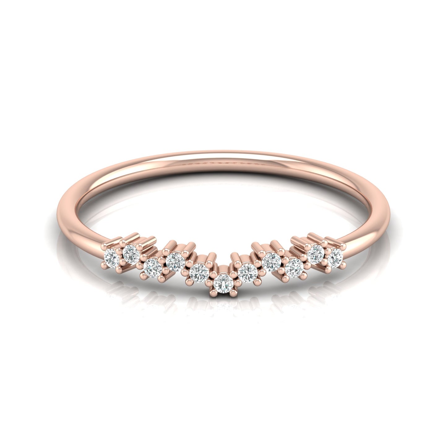 Delicate Round Diamond Band Ring for Women in 14K Solid Gold Lab Grown or Natural Diamonds