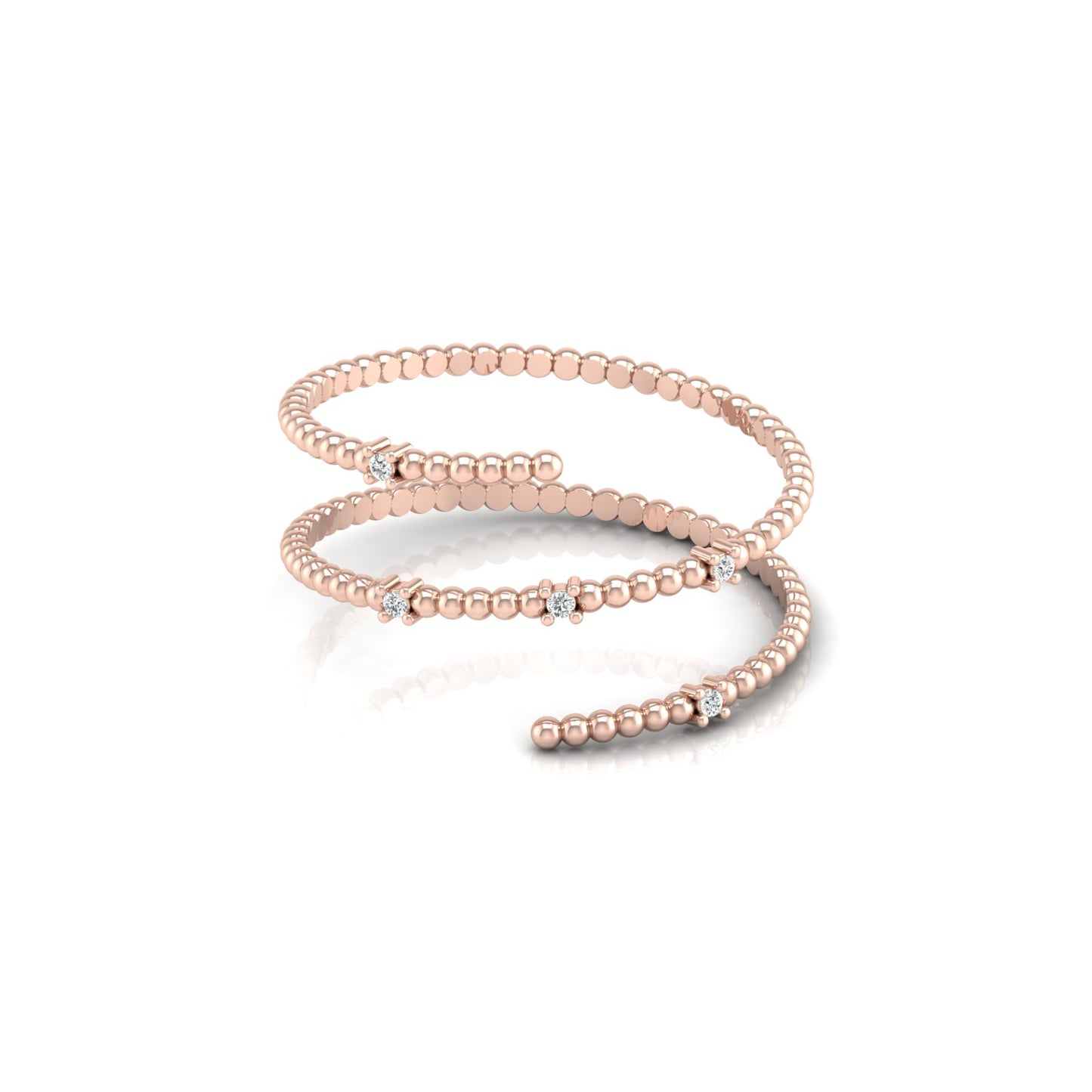 Wrap-Style Beaded Diamond Ring In 14K Solid Gold Modern Spiral Design Gift For Her