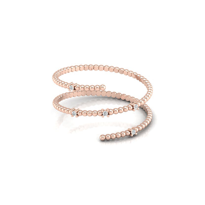 Wrap-Style Beaded Diamond Ring In 14K Solid Gold Modern Spiral Design Gift For Her