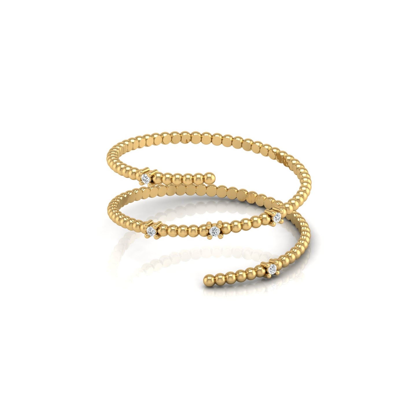 Wrap-Style Beaded Diamond Ring In 14K Solid Gold Modern Spiral Design Gift For Her