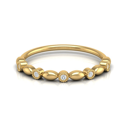 Delicate Beaded Diamond Band 14K Solid Gold Stackable Ring with Round Diamonds