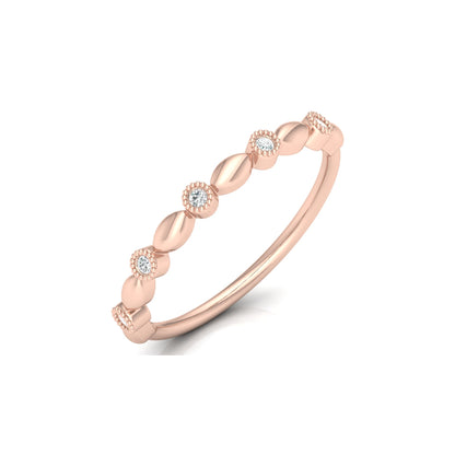 Delicate Beaded Diamond Band 14K Solid Gold Stackable Ring with Round Diamonds