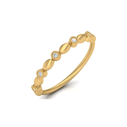 Delicate Beaded Diamond Band 14K Solid Gold Stackable Ring with Round Diamonds