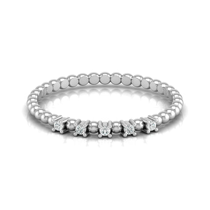 Dainty Diamond Beaded Band Ring for Women 14K Solid White Gold  Stackable Everyday Ring