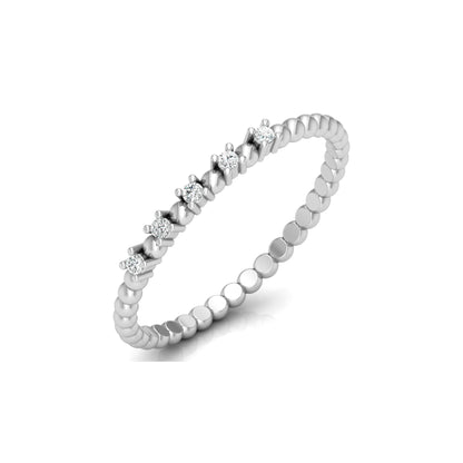 Dainty Diamond Beaded Band Ring for Women 14K Solid White Gold  Stackable Everyday Ring