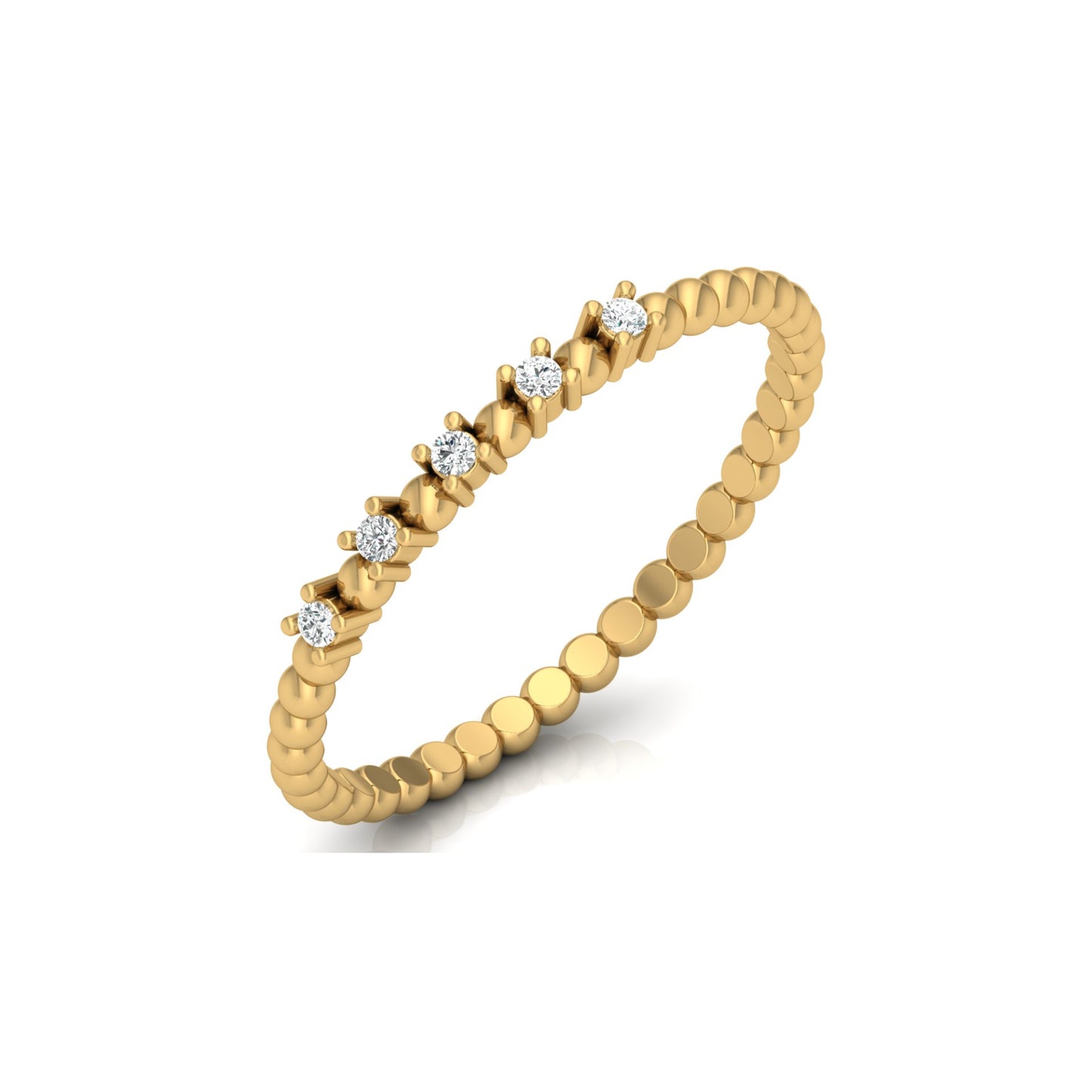 Dainty Diamond Beaded Band Ring for Women 14K Solid White Gold  Stackable Everyday Ring