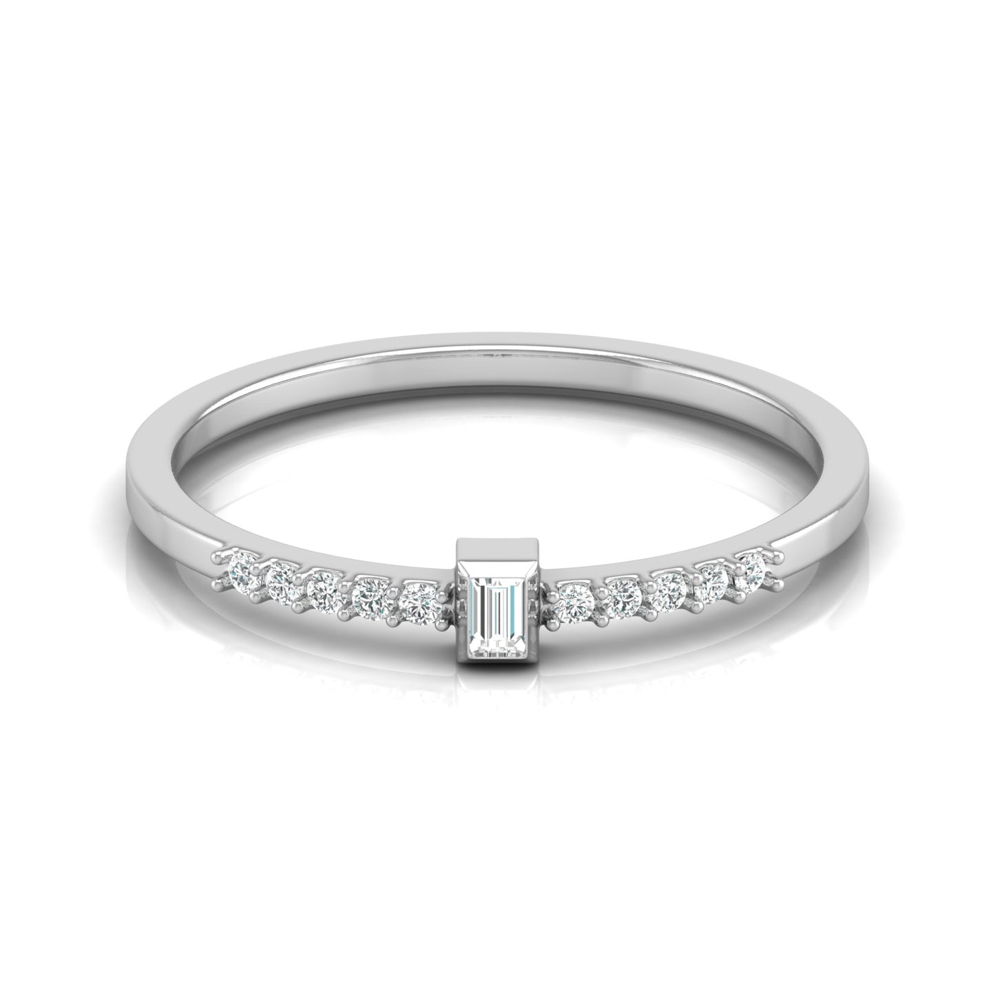 Labgrown Baguette Diamond Ring With Round Side Stones Sparkle In 14K Solid Gold