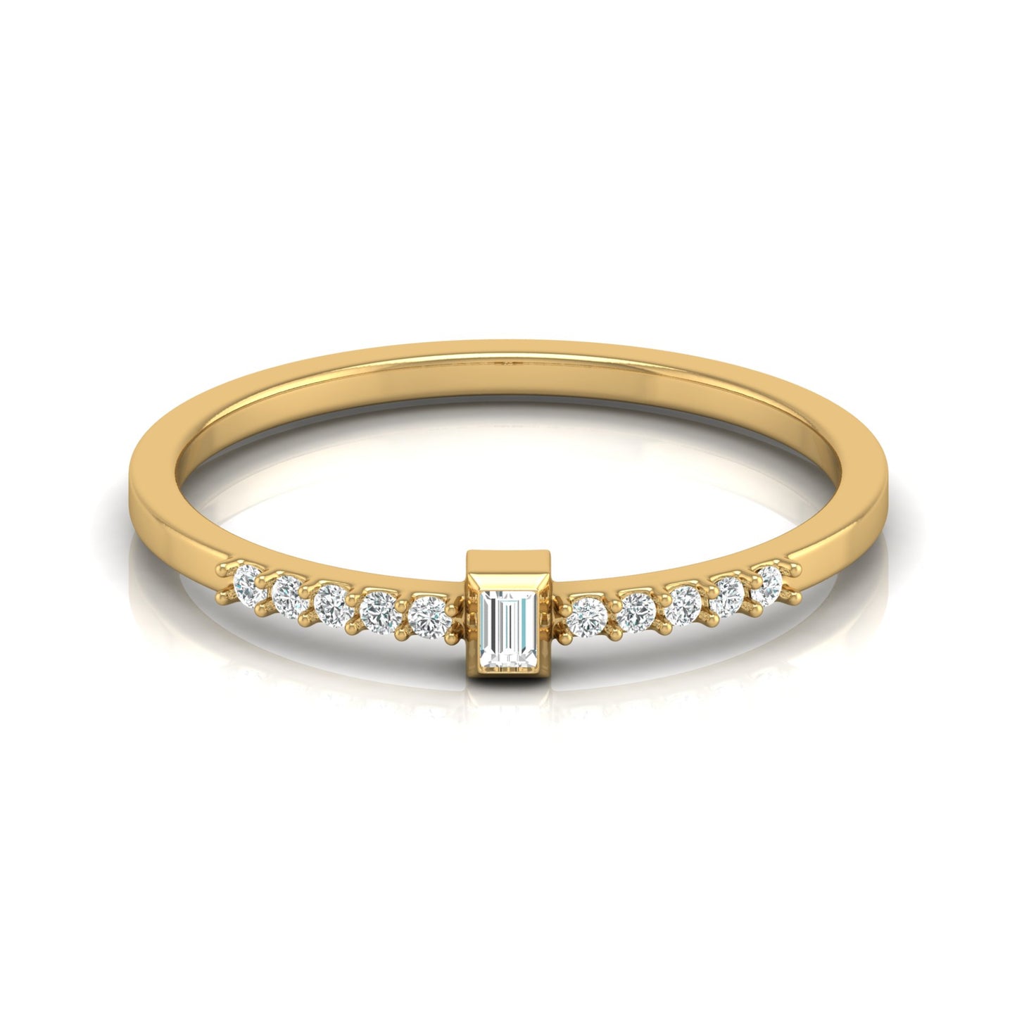 Labgrown Baguette Diamond Ring With Round Side Stones Sparkle In 14K Solid Gold