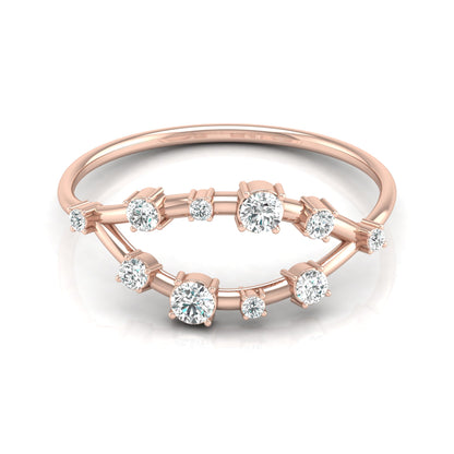 Unique Round Cut Diamond Wedding Band Elegant Thin Ring In 14K Solid Gold