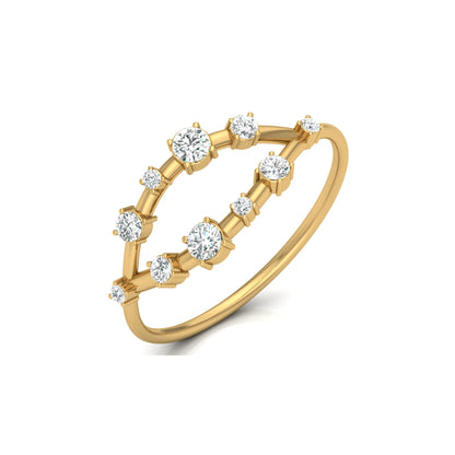 Unique Round Cut Diamond Wedding Band Elegant Thin Ring In 14K Solid Gold