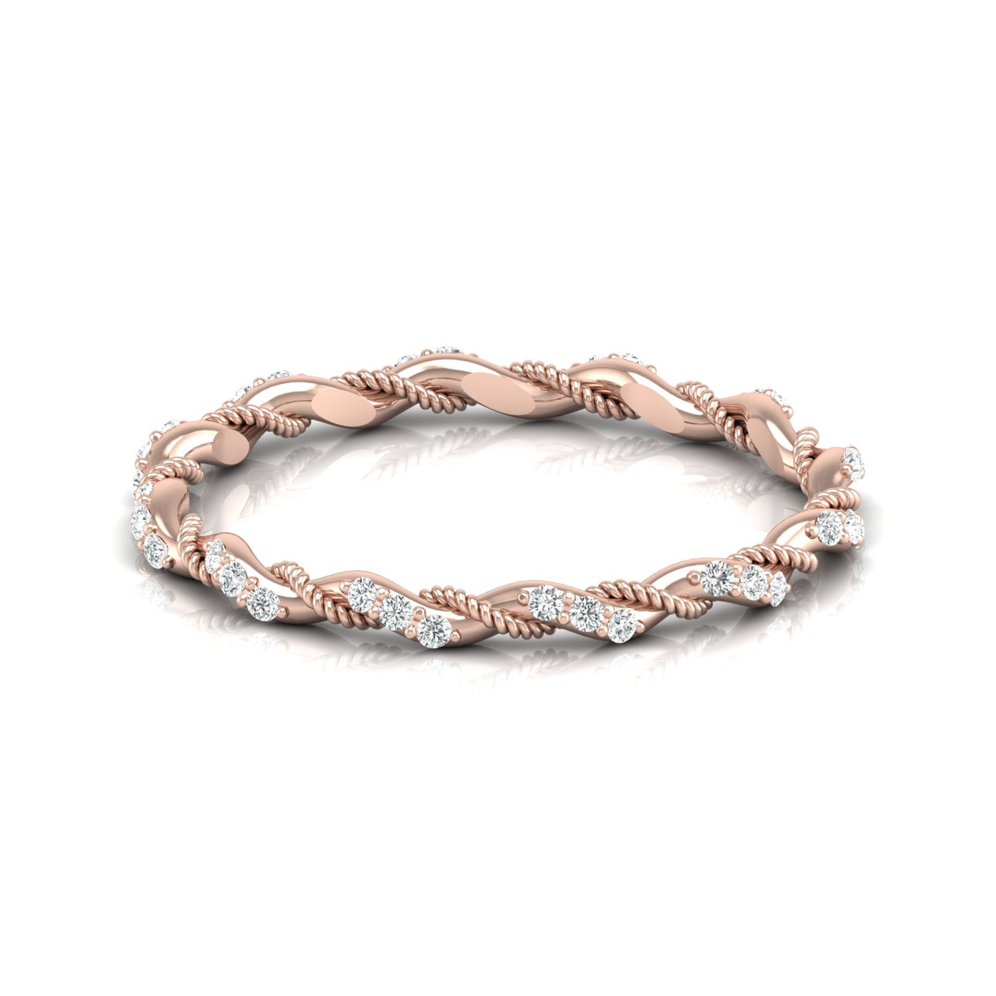 Twisted Round Cut Band Ring for Her 14KT Solid Gold Everyday Wear In Lab Or Natural Diamonds