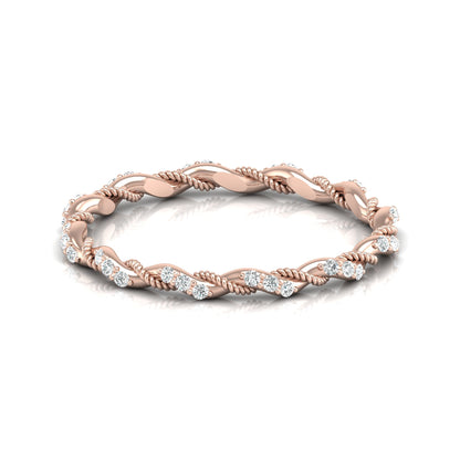 Twisted Round Cut Band Ring for Her 14KT Solid Gold Everyday Wear In Lab Or Natural Diamonds