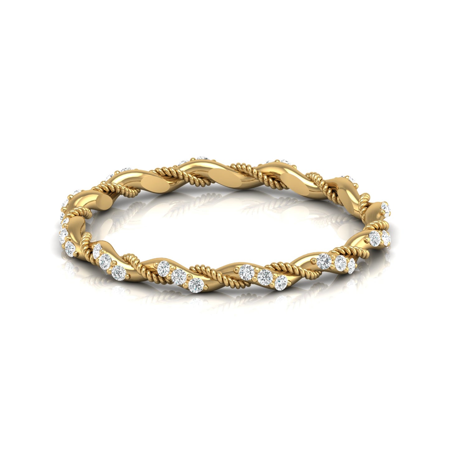 Twisted Round Cut Band Ring for Her 14KT Solid Gold Everyday Wear In Lab Or Natural Diamonds